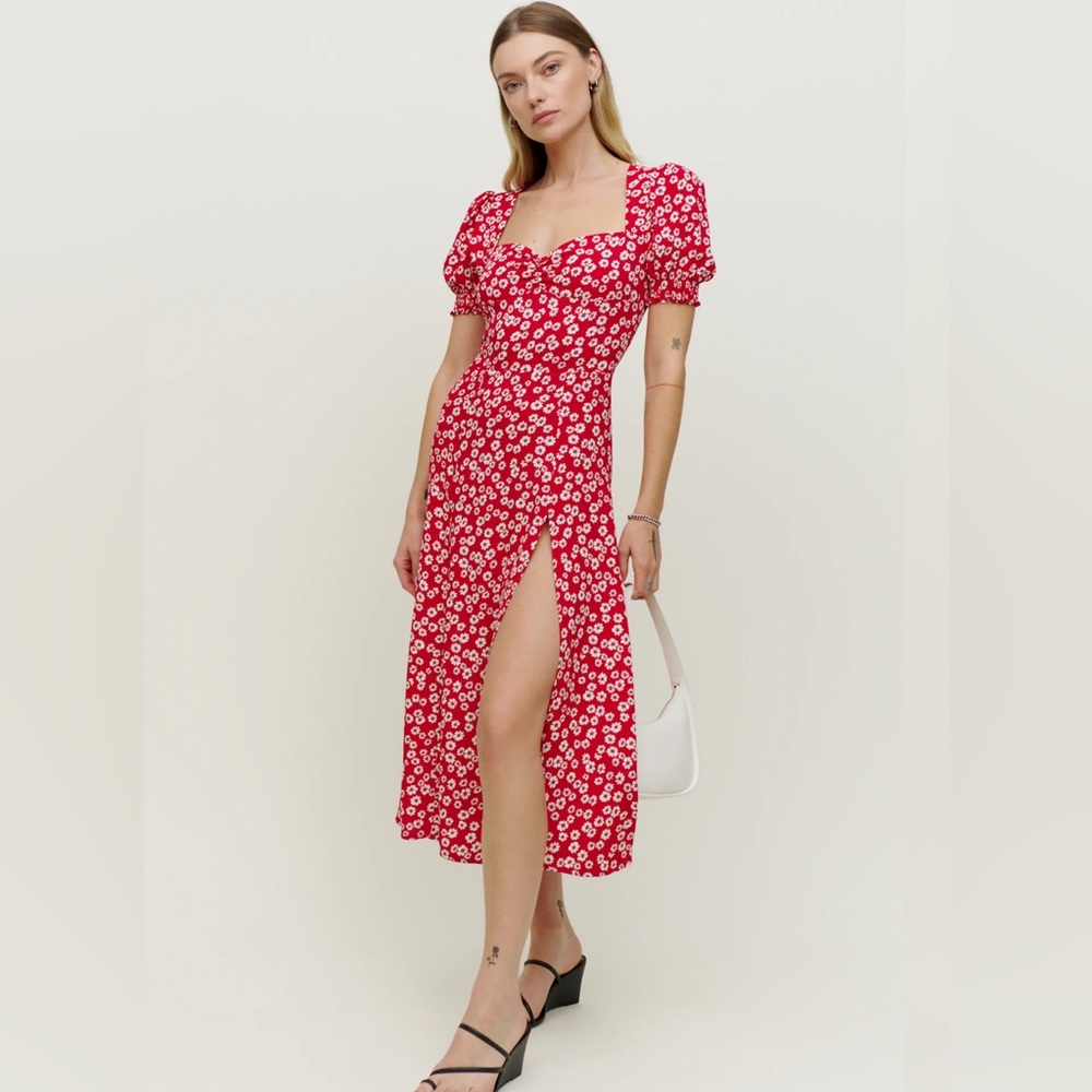 REFORMATION Lacey Dress in Red Floral Jenna Print